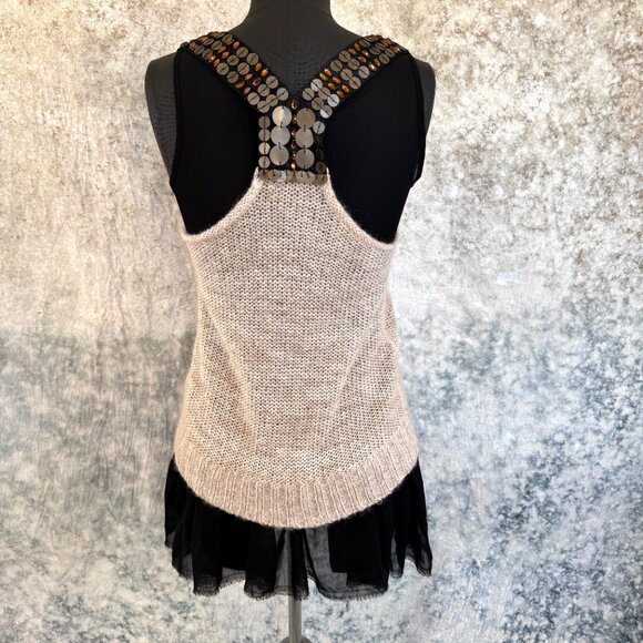 Black Sweater Tank w/Sheer Underlay & Sequins Racer Back - S - Picture 5 of 9